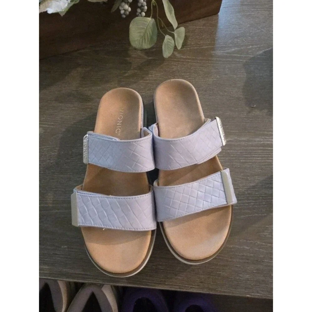 Vionic Brandie Womens Blue Haze Double Strap Flatform Slide Sandals Sz 7 EUC 38